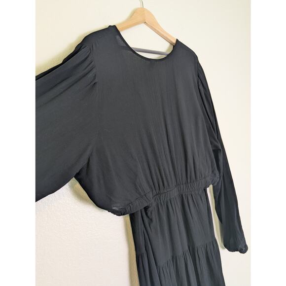 Old Navy Waist Defined Crepe Side Cutout Black Maxi Dress Women XXL Tall Boho - Picture 6 of 13